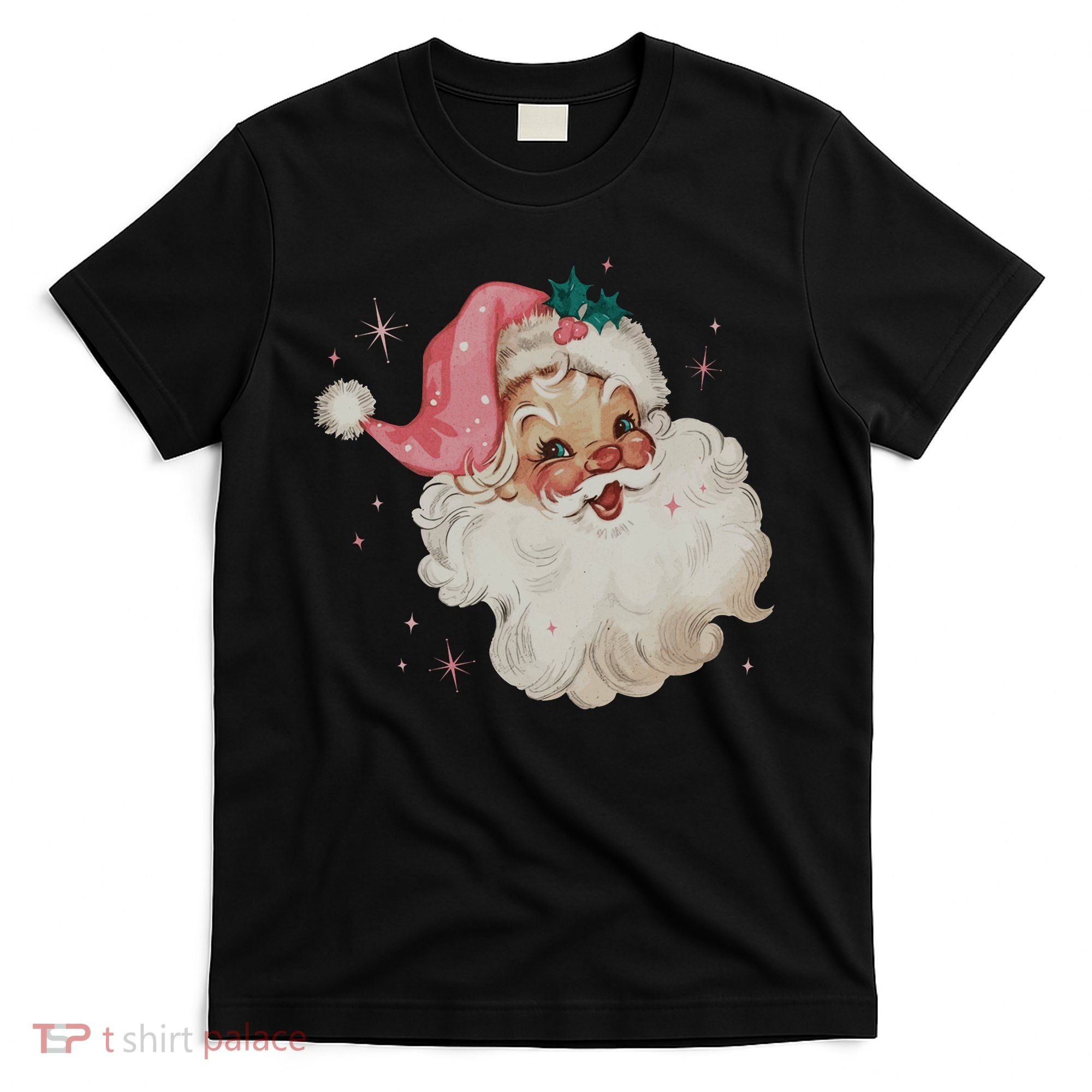 Vintage Retro Santa Christmas Pink Hat T-Shirt