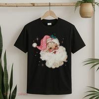 Vintage Retro Santa Christmas Pink Hat T-Shirt thumb 2
