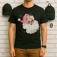 Vintage Retro Santa Christmas Pink Hat T-Shirt thumb 6