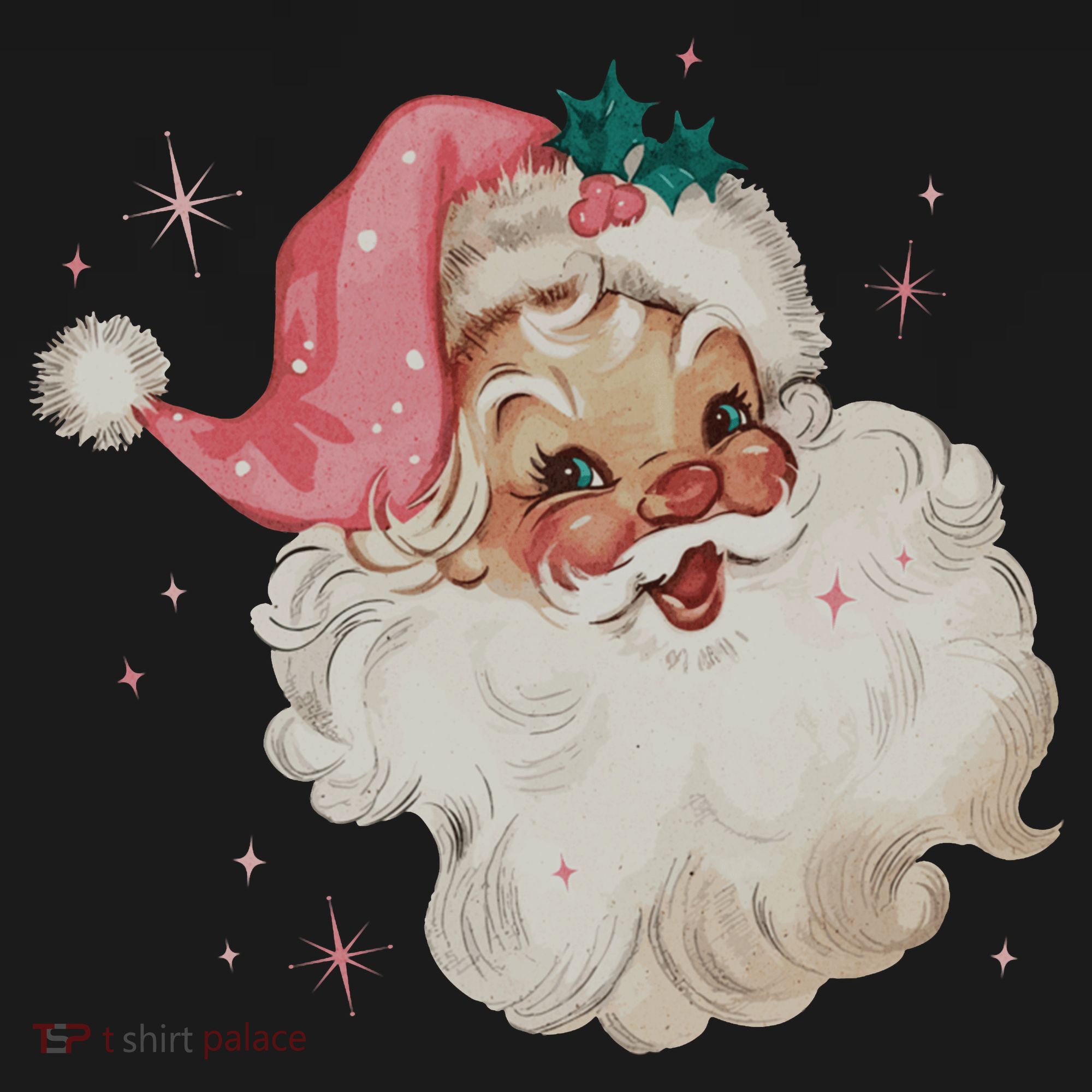 Vintage Retro Santa Christmas Pink Hat T-Shirt