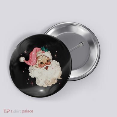 Vintage Retro Santa Christmas Pink Hat Button