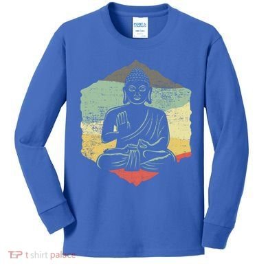 Vintage Retro Style Buddha Meditation Gift Design Idea Cool Gift Kids Long Sleeve Shirt