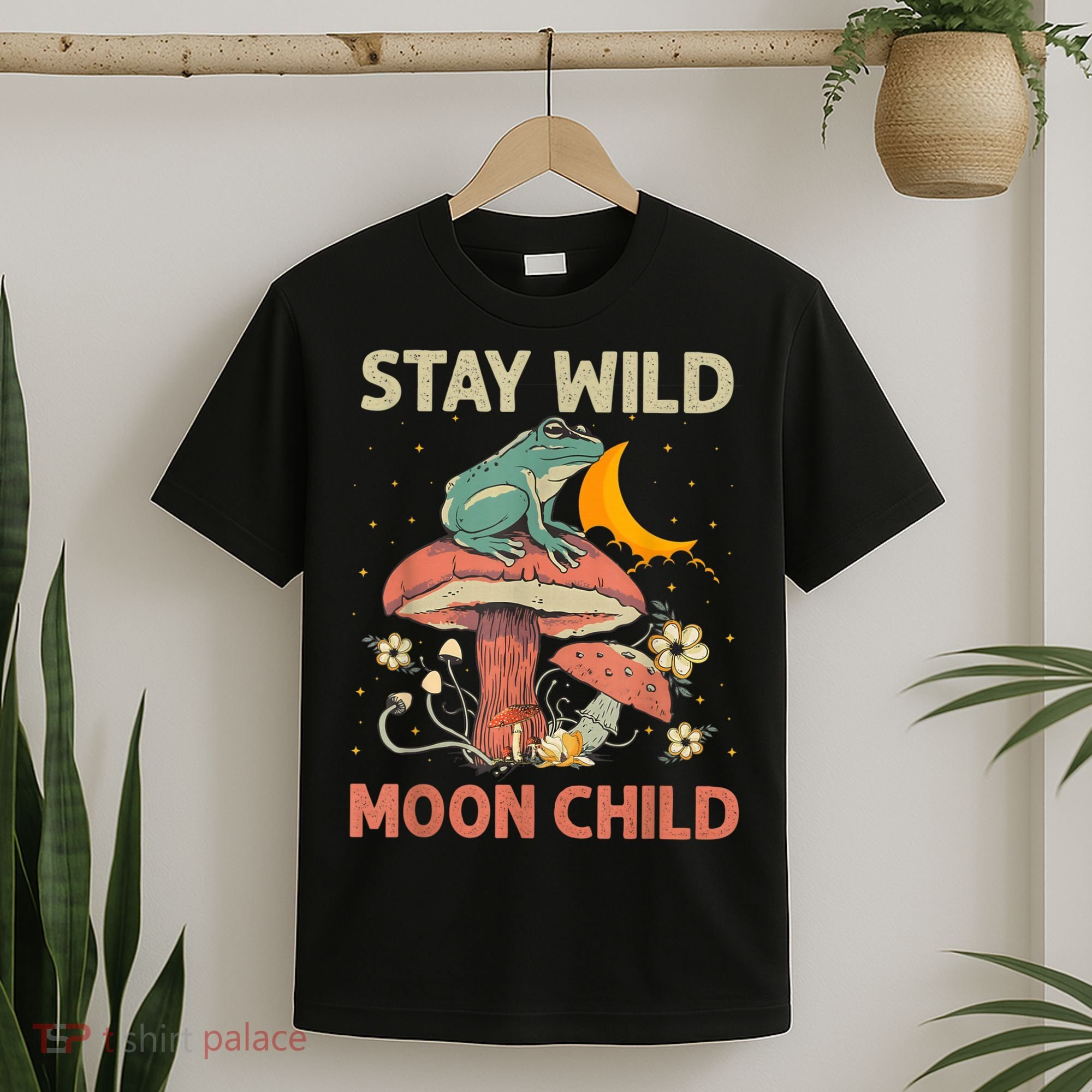 Vintage Retro Stay Wild Moon Child Frog Mushroom Hippie T-Shirt