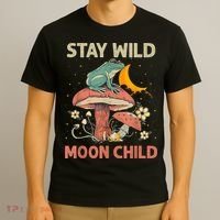 Vintage Retro Stay Wild Moon Child Frog Mushroom Hippie T-Shirt thumb 3