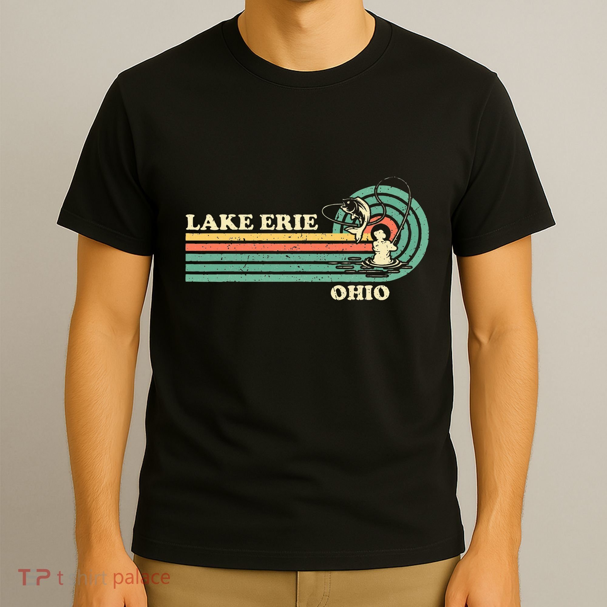 Vintage Retro Summer Fishing Ohio Erie Lake T-Shirt