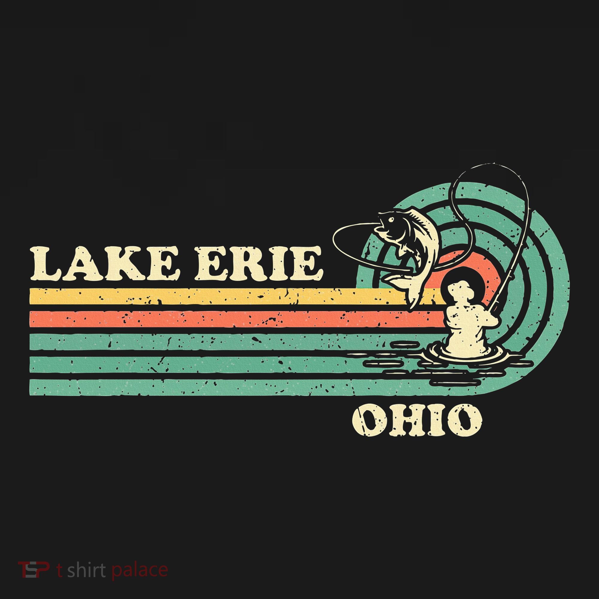 Vintage Retro Summer Fishing Ohio Erie Lake T-Shirt