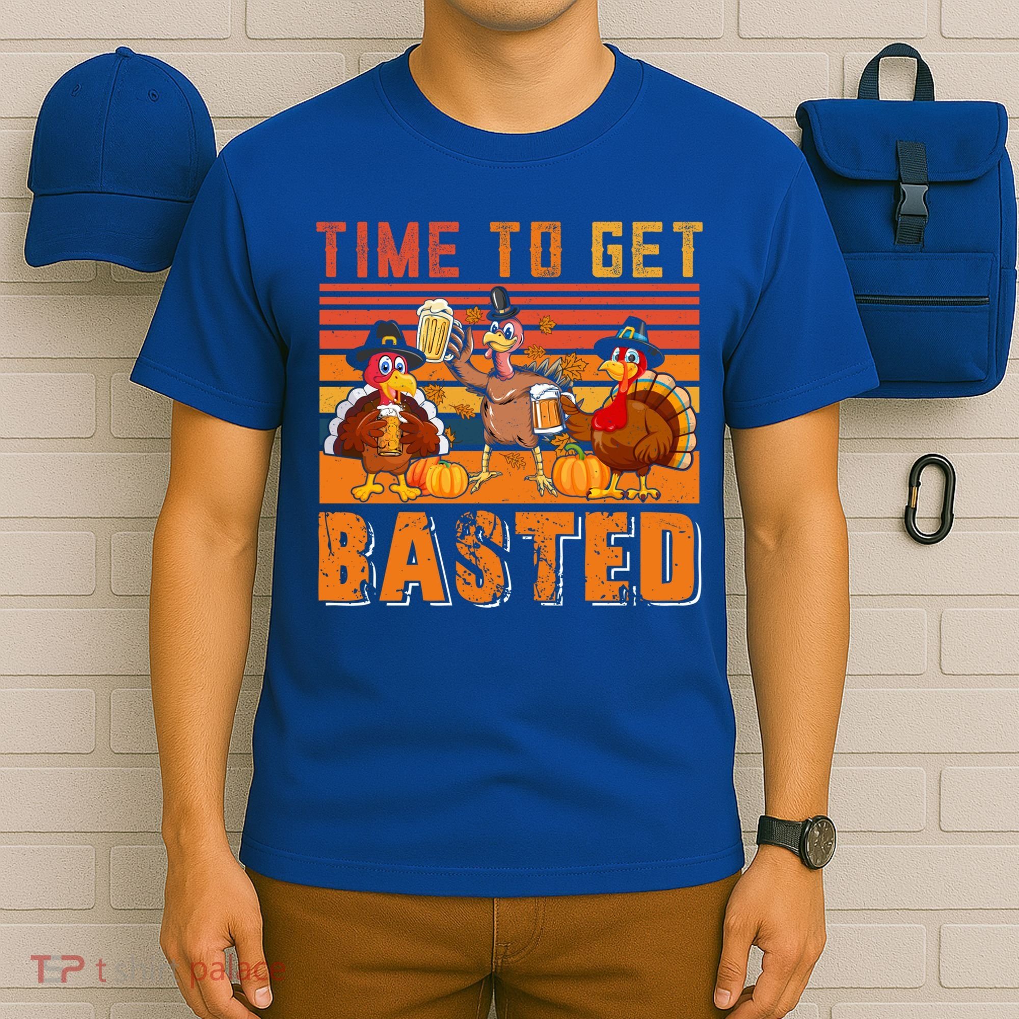 Vintage Retro Time To Get Basted Three Turkeys Ing Beer Gift T-Shirt