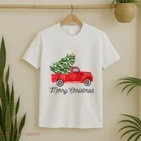 Vintage Red Truck With Merry Christmas Tree Raglan Baseball T-Shirt thumb 2