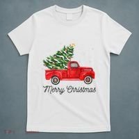 Vintage Red Truck With Merry Christmas Tree Raglan Baseball T-Shirt thumb 5