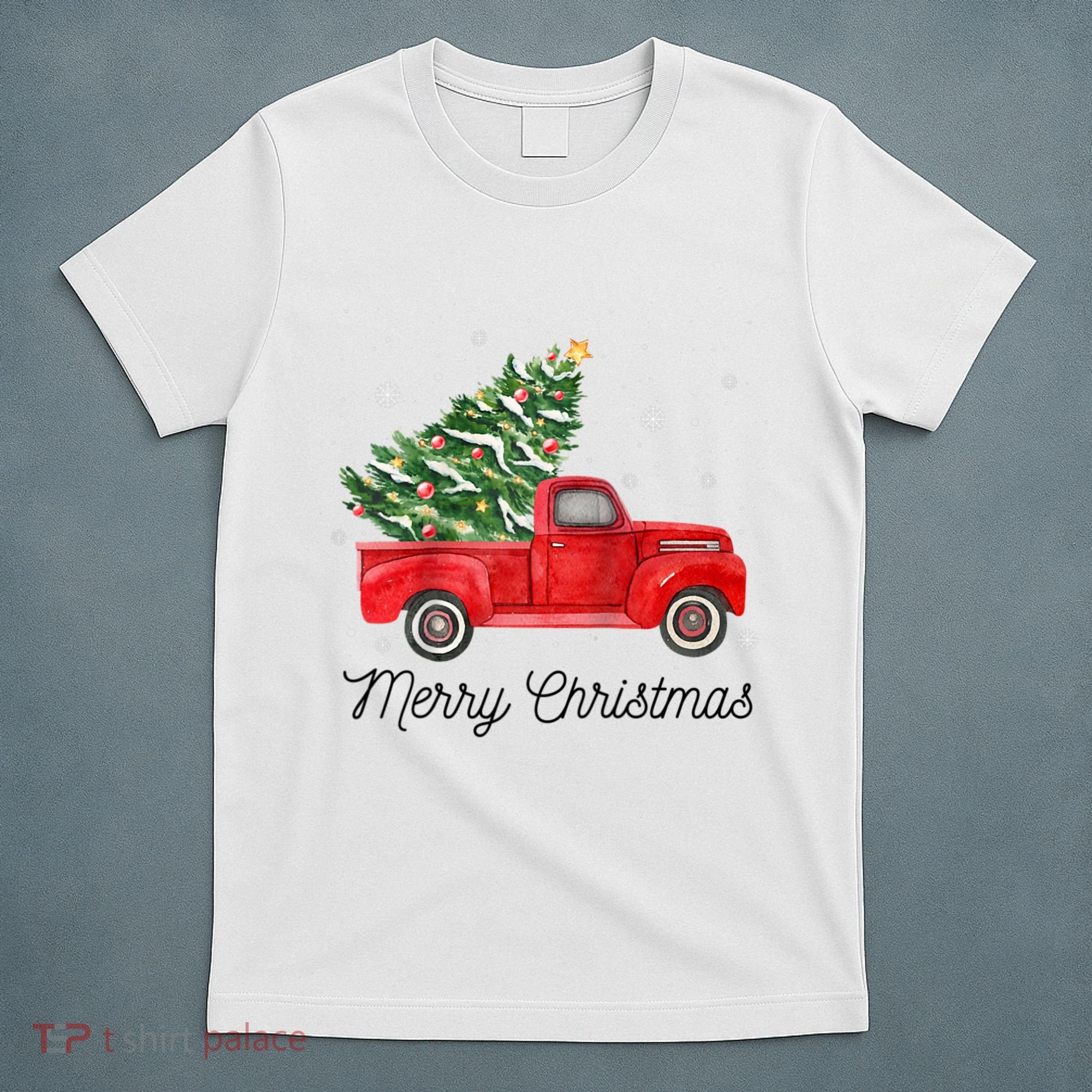 Vintage Red Truck With Merry Christmas Tree Raglan Baseball T-Shirt