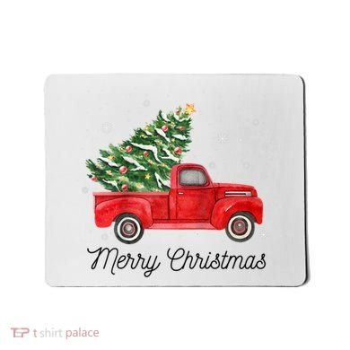 Vintage Red Truck With Merry Christmas Tree Raglan Baseball Mousepad