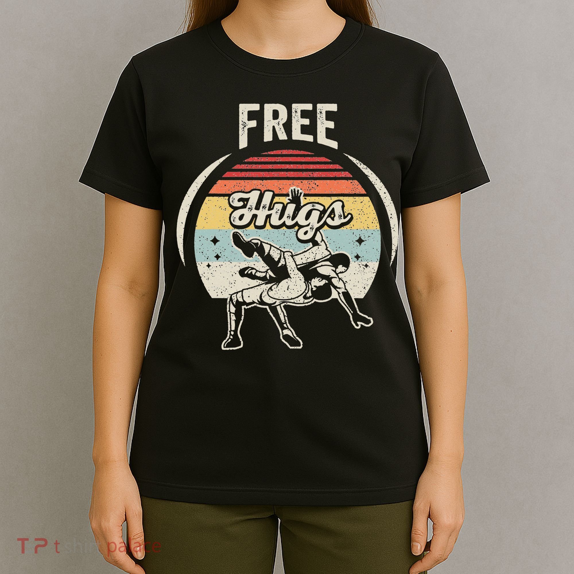 Vintage Retro Wrestling Funny Free Hugs Wrestling  T-Shirt