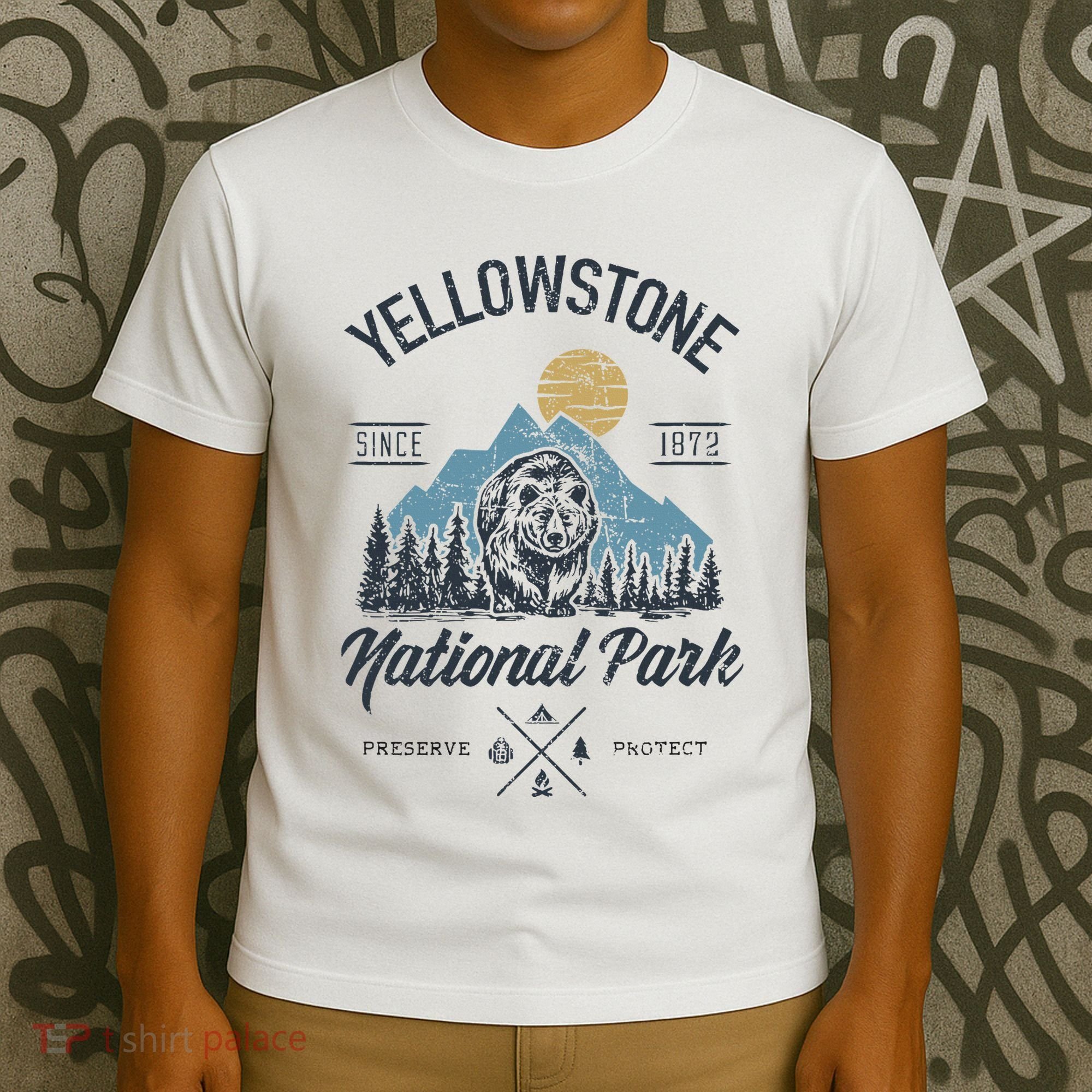 Vintage Retro Yellowstone National Park Hiking T-Shirt