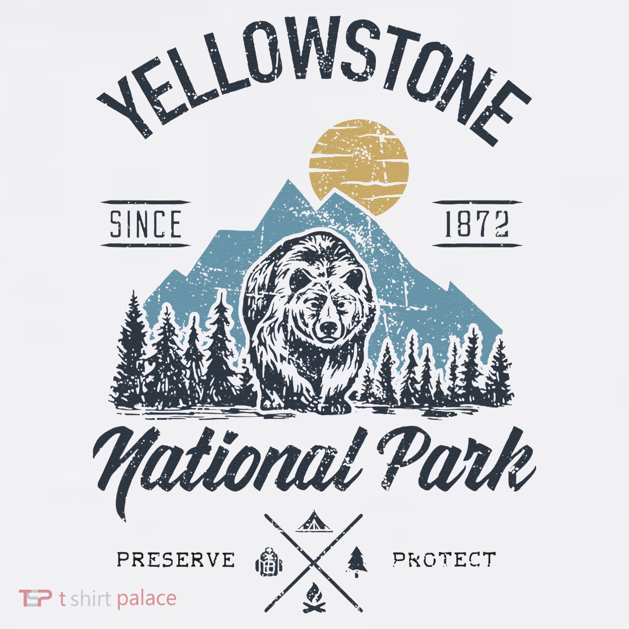 Vintage Retro Yellowstone National Park Hiking T-Shirt