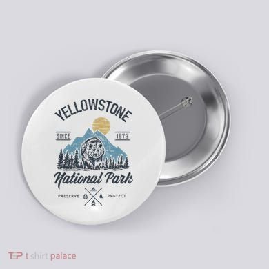 Vintage Retro Yellowstone National Park Hiking Button