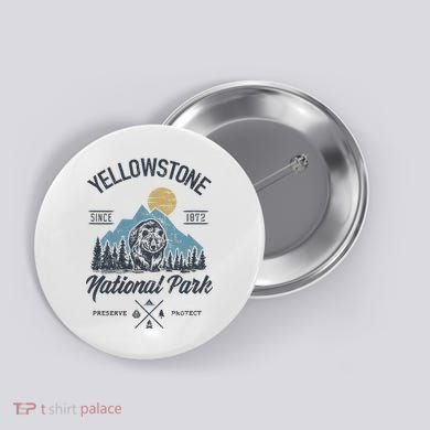 Vintage Retro Yellowstone National Park Hiking Button