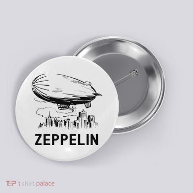 Vintage Retro Zeppelin Dirigible Airship Sketch Button