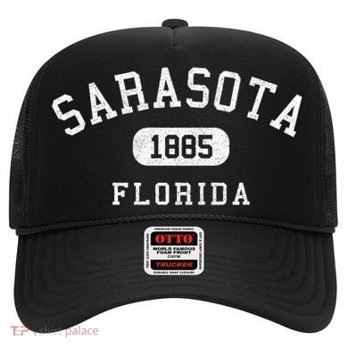 Vintage Sarasota 1885 Florida Varsity Arched Text Souvenir Hat