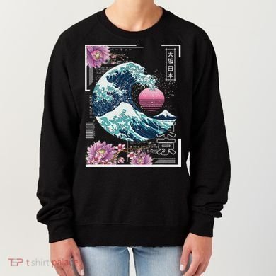 Vaporwave Synthwave 80's Japan Japanese Great Wave Tokyo 80s Women's Sweatshirt