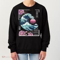 Vaporwave Synthwave 80's Japan Japanese Great Wave Tokyo 80s Women's Sweatshirt thumb 0