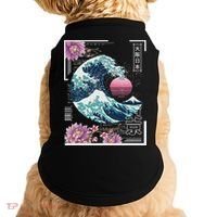 Vaporwave Synthwave 80's Japan Japanese Great Wave Tokyo 80s Doggie Tank thumb 0