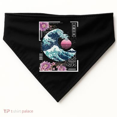 Vaporwave Synthwave 80's Japan Japanese Great Wave Tokyo 80s USA-Made Doggie Bandana