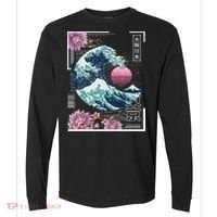 Vaporwave Synthwave 80's Japan Japanese Great Wave Tokyo 80s Comfort Colors Heavyweight Long Sleeve T-Shirt thumb 0