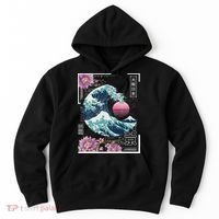 Vaporwave Synthwave 80's Japan Japanese Great Wave Tokyo 80s Hoodie thumb 0