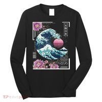 Vaporwave Synthwave 80's Japan Japanese Great Wave Tokyo 80s Long Sleeve Shirt thumb 0