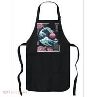Vaporwave Synthwave 80's Japan Japanese Great Wave Tokyo 80s Apron thumb 0