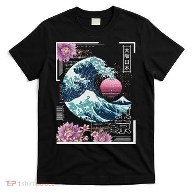 Vaporwave Synthwave 80's Japan Japanese Great Wave Tokyo 80s T-Shirt