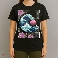 Vaporwave Synthwave 80's Japan Japanese Great Wave Tokyo 80s T-Shirt thumb 4
