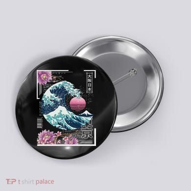 Vaporwave Synthwave 80's Japan Japanese Great Wave Tokyo 80s Button