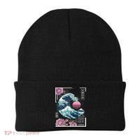 Vaporwave Synthwave 80's Japan Japanese Great Wave Tokyo 80s Beanie thumb 0