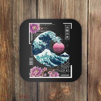 Vaporwave Synthwave 80's Japan Japanese Great Wave Tokyo 80s Coaster