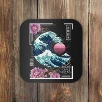 Vaporwave Synthwave 80's Japan Japanese Great Wave Tokyo 80s Coaster thumb 0