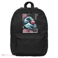 Vaporwave Synthwave 80's Japan Japanese Great Wave Tokyo 80s 16 in Basic Backpack thumb 0