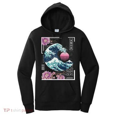 Vaporwave Synthwave 80's Japan Japanese Great Wave Tokyo 80s Women's Hoodie