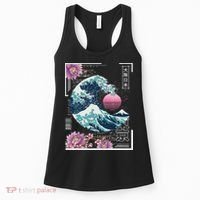 Vaporwave Synthwave 80's Japan Japanese Great Wave Tokyo 80s Women's Tank Top thumb 0