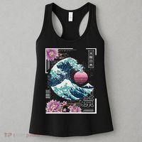 Vaporwave Synthwave 80's Japan Japanese Great Wave Tokyo 80s Women's Tank Top thumb 3