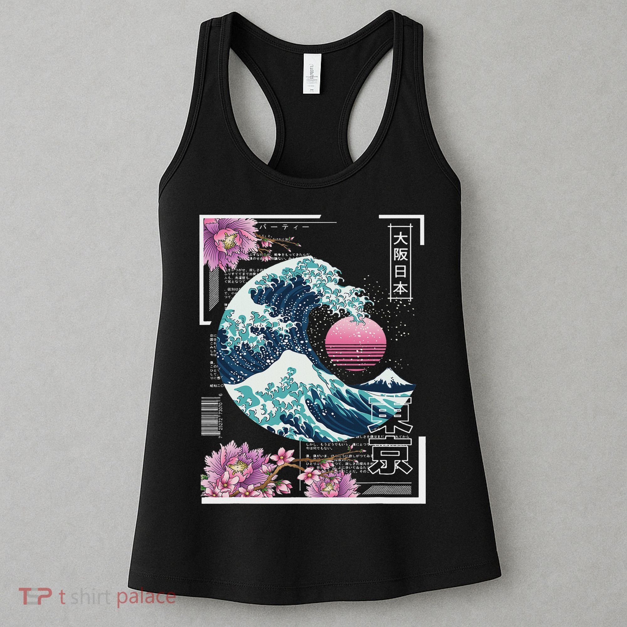 Vaporwave Synthwave 80's Japan Japanese Great Wave Tokyo 80s Women's Tank Top