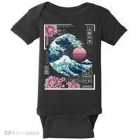 Vaporwave Synthwave 80's Japan Japanese Great Wave Tokyo 80s Baby Bodysuit thumb 0