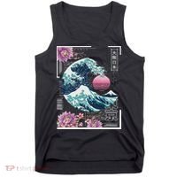 Vaporwave Synthwave 80's Japan Japanese Great Wave Tokyo 80s Tank Top thumb 0