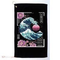 Vaporwave Synthwave 80's Japan Japanese Great Wave Tokyo 80s Golf Towel thumb 0