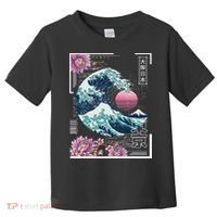 Vaporwave Synthwave 80's Japan Japanese Great Wave Tokyo 80s Toddler T-Shirt thumb 0