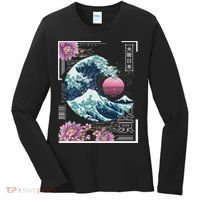 Vaporwave Synthwave 80's Japan Japanese Great Wave Tokyo 80s Women's Long Sleeve Shirt thumb 0