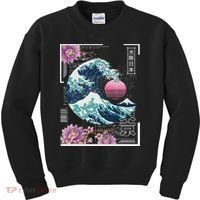 Vaporwave Synthwave 80's Japan Japanese Great Wave Tokyo 80s Kids Sweatshirt thumb 0