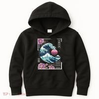 Vaporwave Synthwave 80's Japan Japanese Great Wave Tokyo 80s Kids Hoodie thumb 0