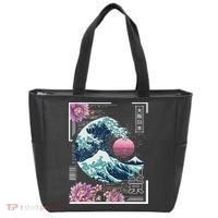 Vaporwave Synthwave 80's Japan Japanese Great Wave Tokyo 80s Tote Bag thumb 0