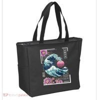 Vaporwave Synthwave 80's Japan Japanese Great Wave Tokyo 80s Tote Bag thumb 2